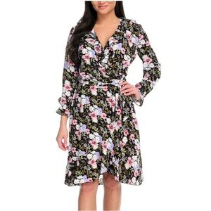 Women’s Kate & Mallory Tie Waist Ruffle Black Floral Dress